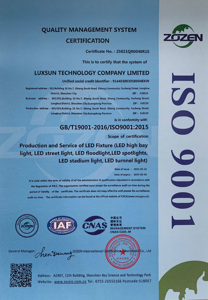 Chiny Luxsun lighting Co.,Ltd Certyfikaty