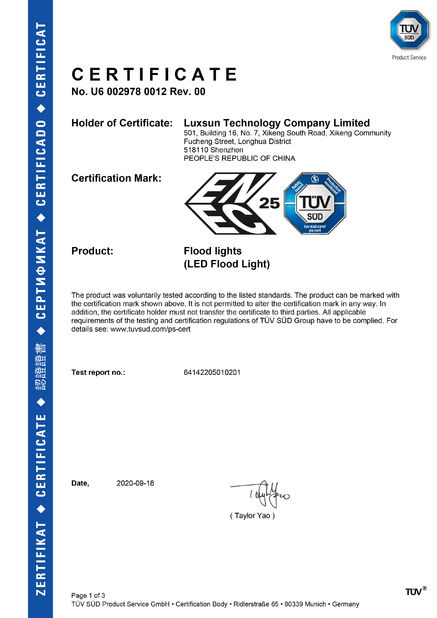 Chiny Luxsun lighting Co.,Ltd Certyfikaty