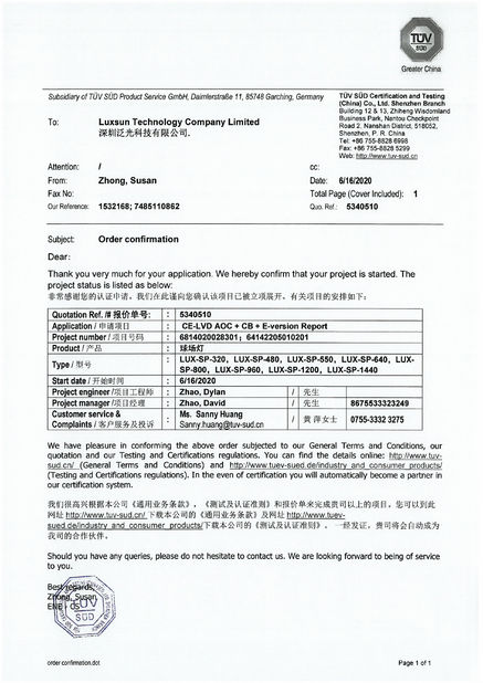 Chiny Luxsun lighting Co.,Ltd Certyfikaty